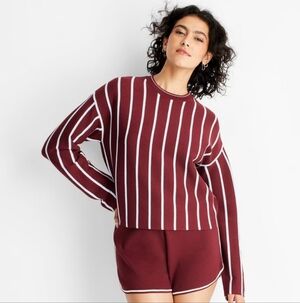 Women's Crew Neck Sweater - Future Collective Burgundy Striped S